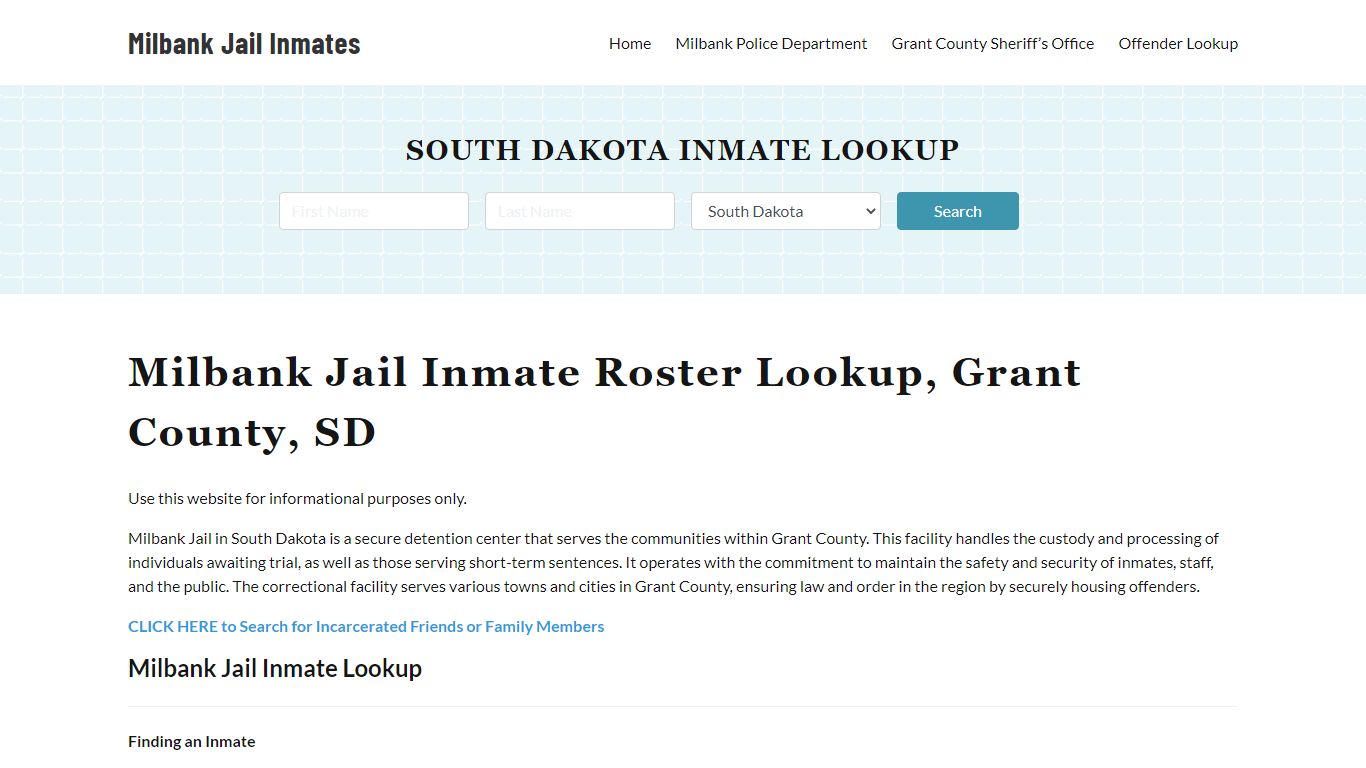 Milbank Jail Inmate Roster, Grant County, SD, Offender Search