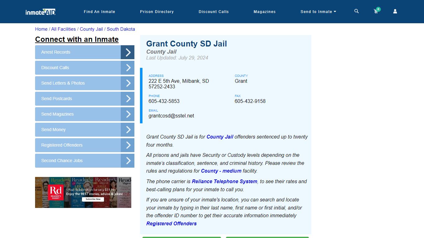 Grant County SD Jail - Inmate Locator